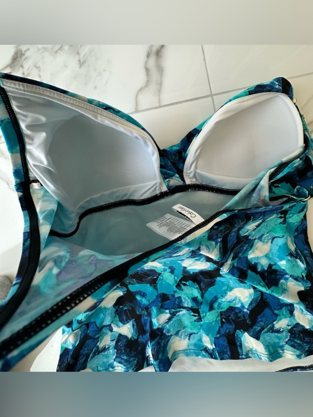 CALVIN KLEIN Tropical Waters Twist-Front Tankini Top, EUC, Sz. XL - Picture 10 of 14